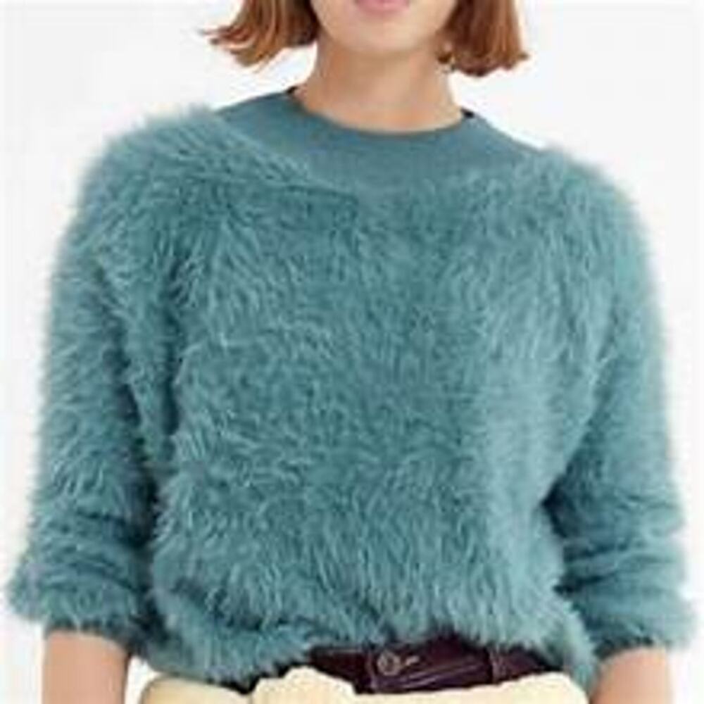 Urban Outfitters Sweet As A Peach Fuzzy Mock-Neck Sweater – Teal – Size S - Picture 2 of 9
